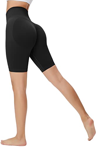 Memoryee Kurze Leggings Damen Push Up Booty Sport Nahtlose Shorts Hintern Heben Hohe Taille Bauchkontrolle Yogahose/D-Black/XL von Memoryee