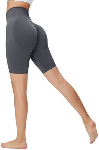 Memoryee Kurze Leggings Damen Push Up Booty Sport Nahtlose Shorts Hintern Heben Hohe Taille Bauchkontrolle Yogahose/D-Grey/M von Memoryee