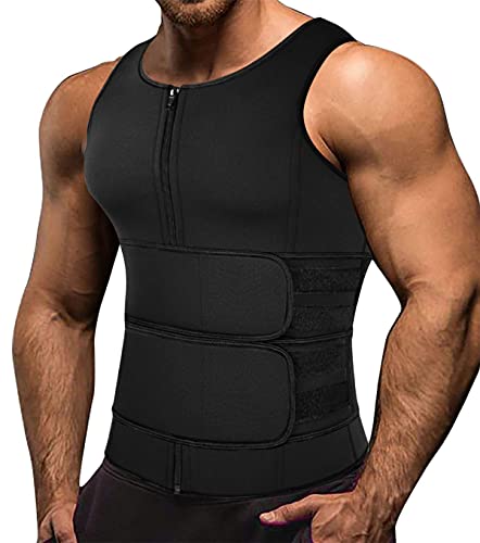 Memoryee Herren Neopren Sauna Weste Body Shaperwear Schwitzweste Taille Trainer Fitness Korsett Reißverschluss Tank Top/Black(Double Belt)/XL von Memoryee