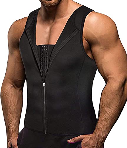 Memoryee Herren Neopren Sauna Weste Body Shaperwear Schwitzweste Taille Trainer Fitness Korsett Reißverschluss Tank Top/Double Zipper-Black/2XL von Memoryee