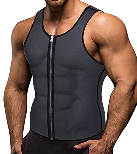 Memoryee Herren Neopren Sauna Weste Body Shaperwear Schwitzweste Taille Trainer Fitness Korsett Reißverschluss Tank Top/Grey (Zipper - Inner Blue)/M von Memoryee