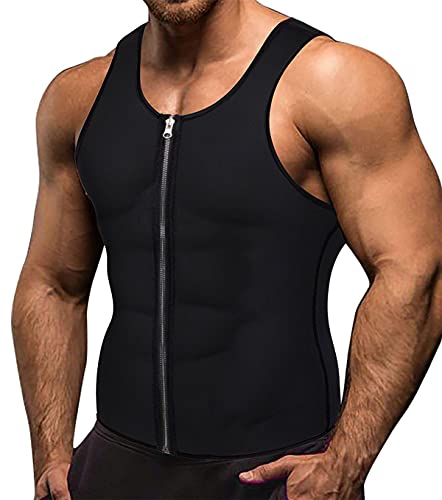 Memoryee Herren Neopren Sauna Weste Body Shaperwear Schwitzweste Taille Trainer Fitness Korsett Reißverschluss Tank Top/Black/2XL von Memoryee