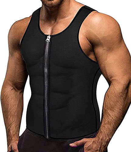 Memoryee Herren Neopren Sauna Weste Body Shaperwear Schwitzweste Taille Trainer Fitness Korsett Reißverschluss Tank Top/Black (Zipper - Inner Blue)/L von Memoryee