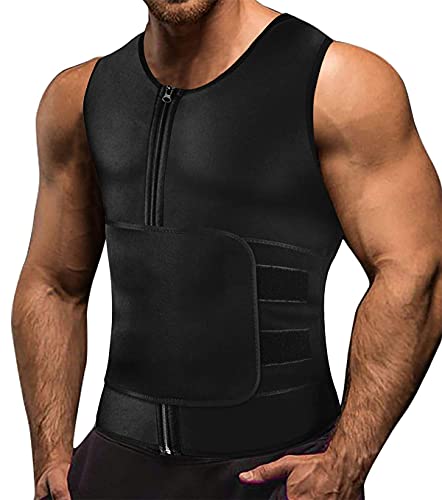 Memoryee Herren Neopren Sauna Weste Body Shaperwear Schwitzweste Taille Trainer Fitness Korsett Reißverschluss Tank Top/Black(Single Belt)/2XL von Memoryee