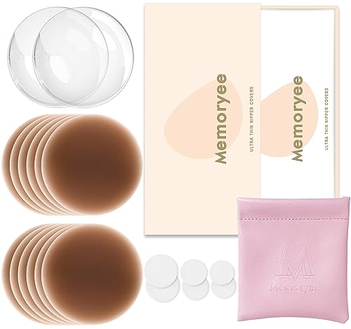 Memoryee Nippelpads, Ultra Dünne Damen Nippel Cover mit Brustwarzenschutz Wiederverwendbar und Waschbare Selbstklebende Brustwarzen Nippelabdeckung aus Hochwertigem Silikon [8 cm]/Dark Brown/6 von Memoryee