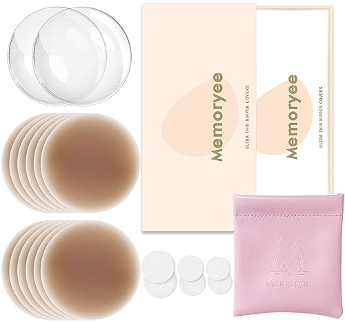 Memoryee Nippelpads, Ultra Dünne Damen Nippel Cover mit Brustwarzenschutz Wiederverwendbar und Waschbare Selbstklebende Brustwarzen Nippelabdeckung aus Hochwertigem Silikon [8 cm]/Light Brown/6 von Memoryee