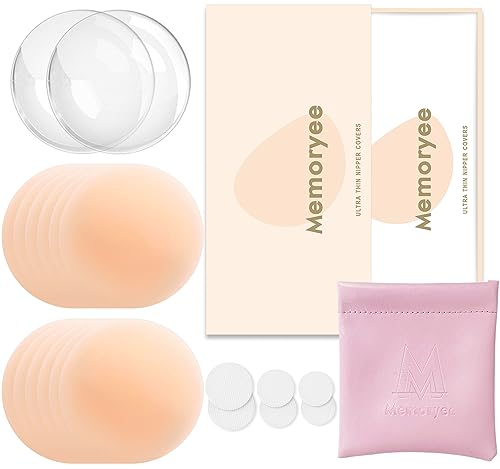 Memoryee Nippelpads, Ultra Dünne Damen Nippel Cover mit Brustwarzenschutz Wiederverwendbar und Waschbare Selbstklebende Brustwarzen Nippelabdeckung aus Hochwertigem Silikon [8 cm]/Skin/6 von Memoryee