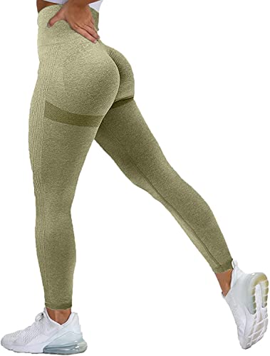 Memoryee Scrunch Butt Sport Leggings Damen Geraffte Hintern Heben Hohe Taille Bauchkontrolle Blickdicht Yogahose Fitnesshose/B-ArmyGreen/M von Memoryee