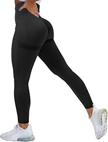 Memoryee Scrunch Butt Sport Leggings Damen Geraffte Hintern Heben Hohe Taille Bauchkontrolle Blickdicht Yogahose Fitnesshose/B-Black/L von Memoryee