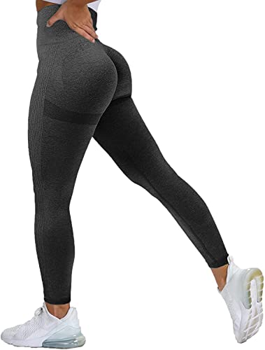 Memoryee Scrunch Butt Sport Leggings Damen Geraffte Hintern Heben Hohe Taille Bauchkontrolle Blickdicht Yogahose Fitnesshose/B-Black Heather Grey/L von Memoryee