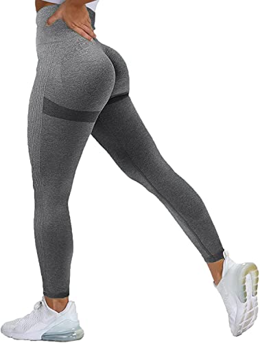 Memoryee Scrunch Butt Sport Leggings Damen Geraffte Hintern Heben Hohe Taille Bauchkontrolle Blickdicht Yogahose Fitnesshose/B-Dark Grey/S von Memoryee