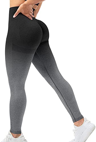 Memoryee Scrunch Butt Sport Leggings Damen Geraffte Hintern Heben Hohe Taille Bauchkontrolle Blickdicht Yogahose Fitnesshose/B-Gradient Black Gray/M von Memoryee