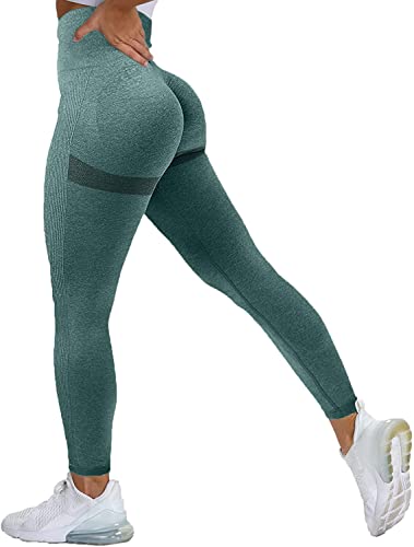 Memoryee Scrunch Butt Sport Leggings Damen Geraffte Hintern Heben Hohe Taille Bauchkontrolle Blickdicht Yogahose Fitnesshose/B-Green/M von Memoryee