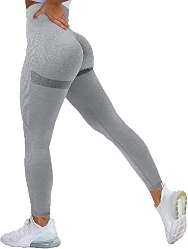 Memoryee Scrunch Butt Sport Leggings Damen Geraffte Hintern Heben Hohe Taille Bauchkontrolle Blickdicht Yogahose Fitnesshose/B-Grey/L von Memoryee