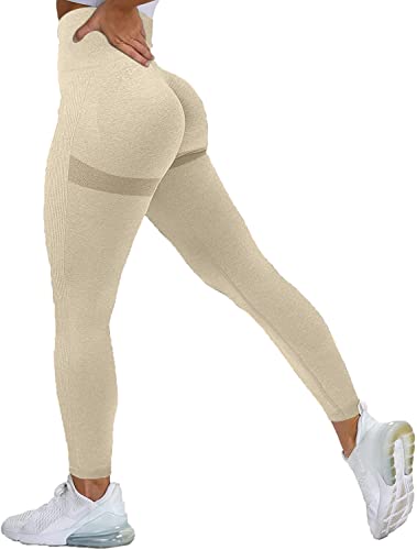 Memoryee Scrunch Butt Sport Leggings Damen Geraffte Hintern Heben Hohe Taille Bauchkontrolle Blickdicht Yogahose Fitnesshose/B-Khaki/M von Memoryee