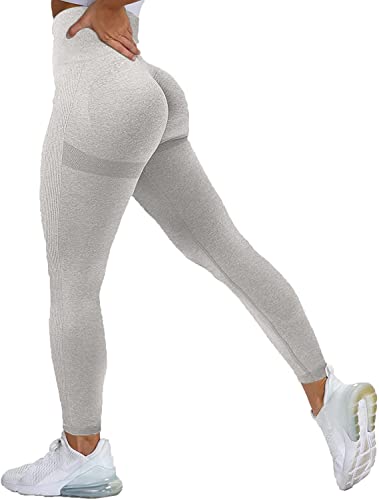 Memoryee Scrunch Butt Sport Leggings Damen Geraffte Hintern Heben Hohe Taille Bauchkontrolle Blickdicht Yogahose Fitnesshose/B-Light Grey/L von Memoryee