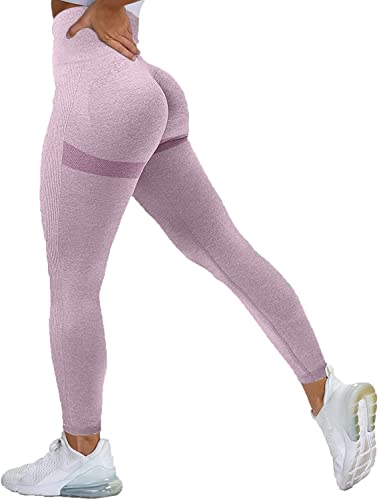 Memoryee Scrunch Butt Sport Leggings Damen Geraffte Hintern Heben Hohe Taille Bauchkontrolle Blickdicht Yogahose Fitnesshose/B-Light Purple/M von Memoryee