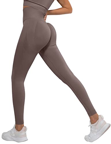 Memoryee Scrunch Butt Sport Leggings Damen Geraffte Hintern Heben Hohe Taille Bauchkontrolle Blickdicht Yogahose Fitnesshose/B-Upgraded Brown/M von Memoryee