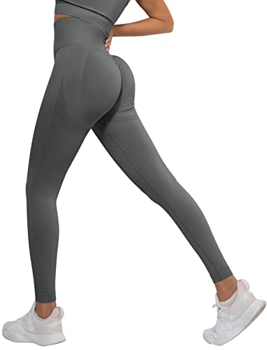 Memoryee Scrunch Butt Sport Leggings Damen Geraffte Hintern Heben Hohe Taille Bauchkontrolle Blickdicht Yogahose Fitnesshose/B-Upgraded Dark Grey/L von Memoryee