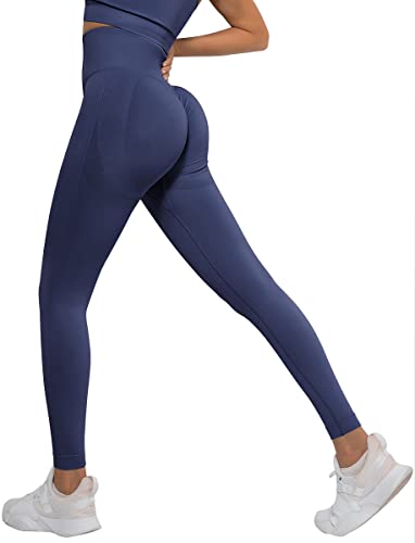 Memoryee Scrunch Butt Sport Leggings Damen Geraffte Hintern Heben Hohe Taille Bauchkontrolle Blickdicht Yogahose Fitnesshose/B-Upgraded Navy Blue/L von Memoryee