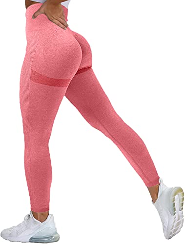 Memoryee Scrunch Butt Sport Leggings Damen Geraffte Hintern Heben Hohe Taille Bauchkontrolle Blickdicht Yogahose Fitnesshose/B-Watermelon Red/L von Memoryee