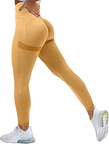 Memoryee Scrunch Butt Sport Leggings Damen Geraffte Hintern Heben Hohe Taille Bauchkontrolle Blickdicht Yogahose Fitnesshose/B-Yellow/M von Memoryee