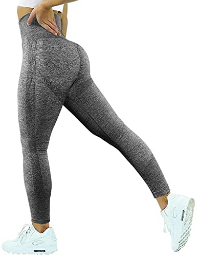 Memoryee Scrunch Butt Sport Leggings Damen Geraffte Hintern Heben Hohe Taille Bauchkontrolle Blickdicht Yogahose Fitnesshose/C-Dark Grey/L von Memoryee
