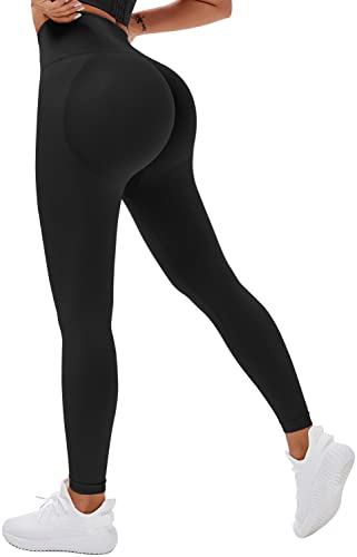 Memoryee Scrunch Butt Sport Leggings Damen Geraffte Hintern Heben Hohe Taille Bauchkontrolle Blickdicht Yogahose Fitnesshose/D-Black/M von Memoryee