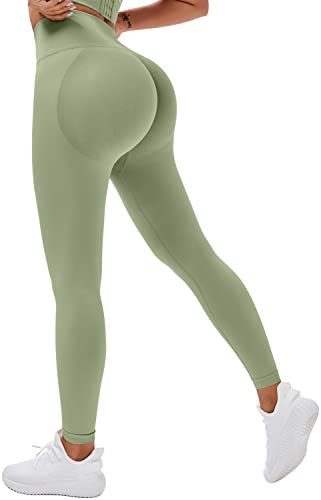 Memoryee Scrunch Butt Sport Leggings Damen Geraffte Hintern Heben Hohe Taille Bauchkontrolle Blickdicht Yogahose Fitnesshose/D-Green/M von Memoryee