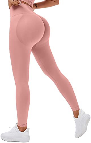 Memoryee Scrunch Butt Sport Leggings Damen Geraffte Hintern Heben Hohe Taille Bauchkontrolle Blickdicht Yogahose Fitnesshose/D-Pink/M von Memoryee