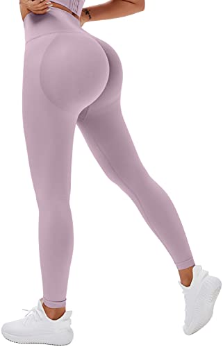 Memoryee Scrunch Butt Sport Leggings Damen Geraffte Hintern Heben Hohe Taille Bauchkontrolle Blickdicht Yogahose Fitnesshose/D-Purple/L von Memoryee