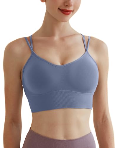 Memoryee Sport BH Damen Große Brüste Push Up Ohne Bügel Kreuz Rücken Rückenfrei Gepolstert Mittlere Unterstützung Crop Top für Yoga Tanz Laufen Radfahren Blau S von Memoryee