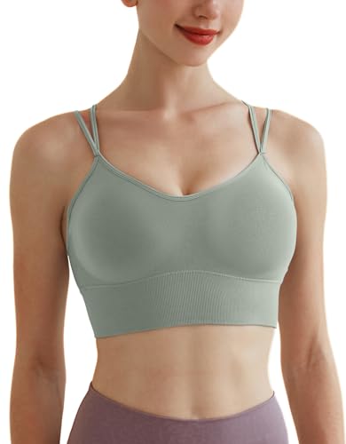 Memoryee Sport BH Damen Große Brüste Push Up Ohne Bügel Kreuz Rücken Rückenfrei Gepolstert Mittlere Unterstützung Crop Top für Yoga Tanz Laufen Radfahren Grün XL von Memoryee