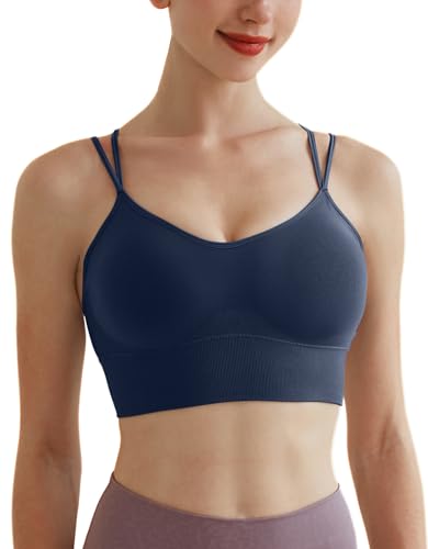Memoryee Sport BH Damen Große Brüste Push Up Ohne Bügel Kreuz Rücken Rückenfrei Gepolstert Mittlere Unterstützung Crop Top für Yoga Tanz Laufen Radfahren Marine XXL von Memoryee
