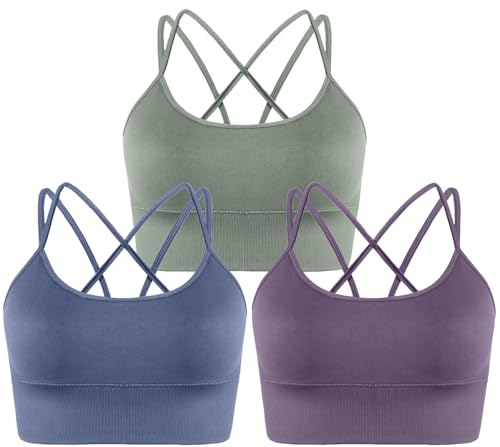 Memoryee Sport BH Damen Große Brüste Push Up Ohne Bügel Kreuz Rücken Rückenfrei Gepolstert Mittlere Unterstützung Crop Top für Yoga Tanz Laufen Radfahren Mehrfarbig2 L von Memoryee