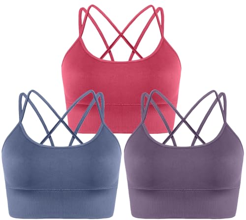 Memoryee Sport BH Damen Große Brüste Push Up Ohne Bügel Kreuz Rücken Rückenfrei Gepolstert Mittlere Unterstützung Crop Top für Yoga Tanz Laufen Radfahren Mehrfarbig3 XXL von Memoryee