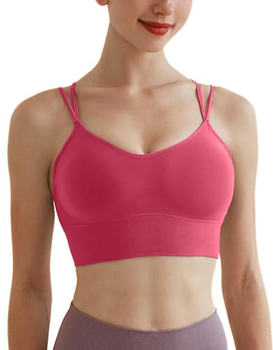 Memoryee Sport BH Damen Große Brüste Push Up Ohne Bügel Kreuz Rücken Rückenfrei Gepolstert Mittlere Unterstützung Crop Top für Yoga Tanz Laufen Radfahren Rot XXL von Memoryee