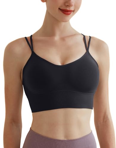 Memoryee Sport BH Damen Große Brüste Push Up Ohne Bügel Kreuz Rücken Rückenfrei Gepolstert Mittlere Unterstützung Crop Top für Yoga Tanz Laufen Radfahren Schwarz S von Memoryee