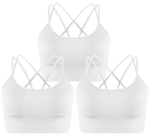 Memoryee Sport BH Damen Große Brüste Push Up Ohne Bügel Kreuz Rücken Rückenfrei Gepolstert Mittlere Unterstützung Crop Top für Yoga Tanz Laufen Radfahren Weiß*3 XL von Memoryee
