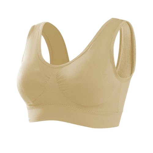Memoryee Sport BH Damen Große Brüste Starker Halt Push Up Ohne Bügel 1er Pack Set Gepolstert Joggen Yoga Laufen Reiten Bra Crop Top Beige XL von Memoryee