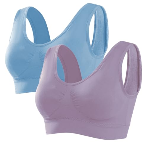 Memoryee Sport BH Damen Große Brüste Starker Halt Push Up Ohne Bügel 2er Pack Set Gepolstert Joggen Yoga Laufen Reiten Bra Crop Top Lila Grau+Seeblau 5XL von Memoryee