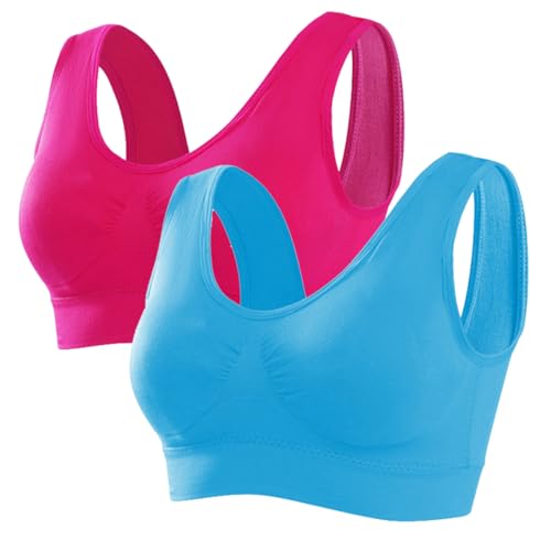 Memoryee Sport BH Damen Große Brüste Starker Halt Push Up Ohne Bügel 2er Pack Set Gepolstert Joggen Yoga Laufen Reiten Bra Crop Top Rose Rot+Himmelblau 3XL von Memoryee