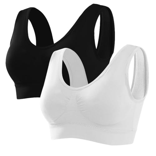 Memoryee Sport BH Damen Große Brüste Starker Halt Push Up Ohne Bügel 2er Pack Set Gepolstert Joggen Yoga Laufen Reiten Bra Crop Top Schwarz+Weiß XL von Memoryee
