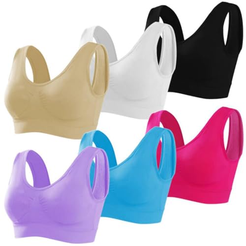 Memoryee Sport BH Damen Große Brüste Starker Halt Push Up Ohne Bügel 6er Pack Set Gepolstert Joggen Yoga Laufen Reiten Bra Crop Top 6Farben1 3XL von Memoryee