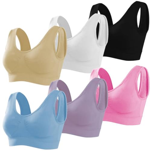 Memoryee Sport BH Damen Große Brüste Starker Halt Push Up Ohne Bügel 6er Pack Set Gepolstert Joggen Yoga Laufen Reiten Bra Crop Top 6Farben2 L von Memoryee