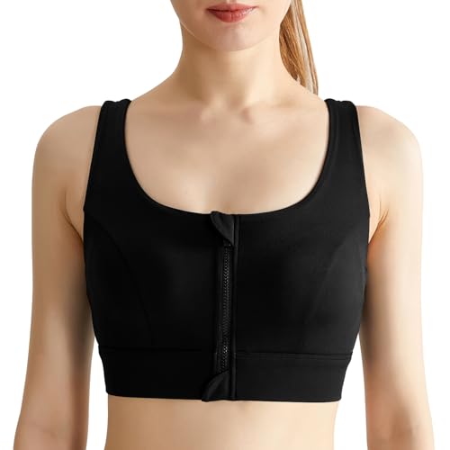 Memoryee Sport BH Damen Starker Halt Große Brüste Ohne Bügel Gepolstert Push Up Bustier Sportunterwäsche Mit Vorderverschluss für Gym Reiten Yoga Fitness Workout Schwarz 3XL von Memoryee