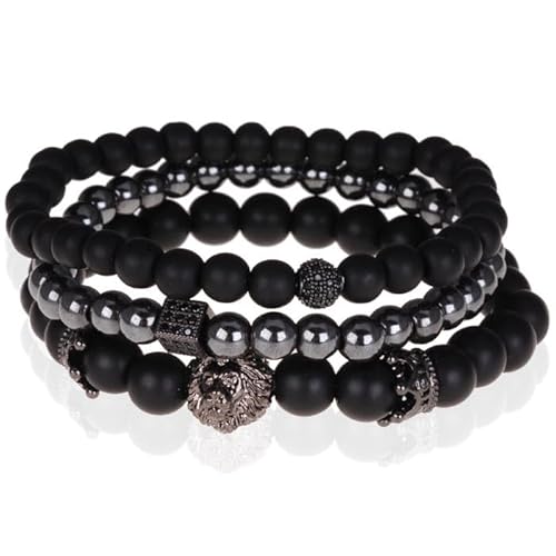Herren Armband Dreier Memphis Perlen Schwarz Achat Löwe von Memphis