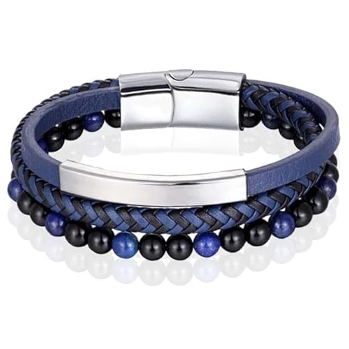 Herren Armband Memphis Tigerauge Perle geflochten Leder Silber blau - 19cm von Memphis