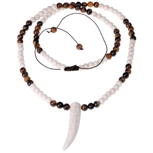 Herren Halskette Horn Tigerauge Perlen von Memphis
