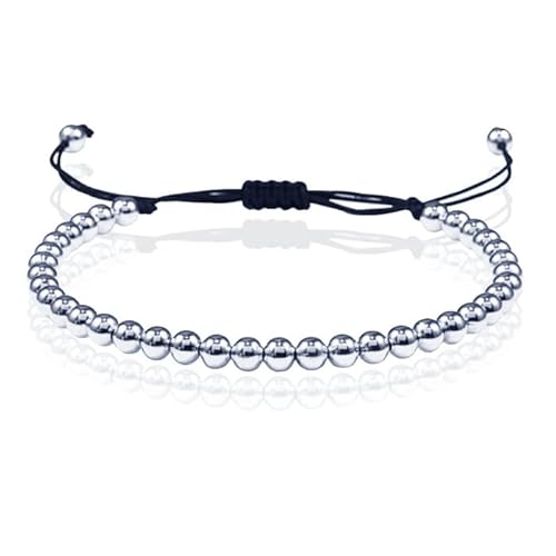Macrame Armband Damen - 5mm Silber Perlen von Memphis